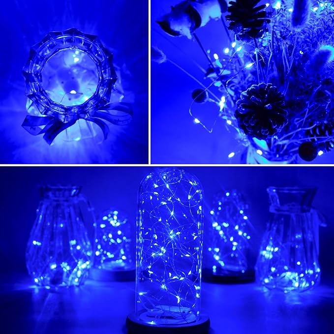 20 Packs Fairy String Lights 6.6FT 20 LEDs Battery Operated Silver Copper Wire Starry String Light for DIY Party Christmas Costume Wedding Easter Table Decorations (Blue)