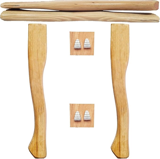 2 Pack American Hickory Axe Handle Replacement for 14 Axes That use 1-1/4 Pound Heads Complete Set with Wooden and Steel Wedges - Hatchet Handle Replacement - Hickory Hatchet Handle Replacement Axe