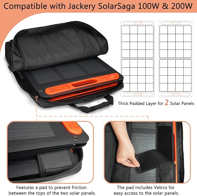 Solar Panel Storage Bag Compatible with 2 Jackery 100W / 200W Padded Portable Solar Panel Travel Bag Compatible with Jackery SolarSaga (100W | 25.2×22×4.5)