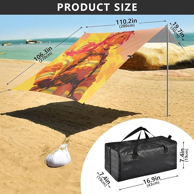 Affectionate Firefighter Beach Cabana UPF50+ Protection Waterproof Large Portable Sun Shelter Includes Sand Shovel Sandbags Stability Poles for Camping Picnics Backyard