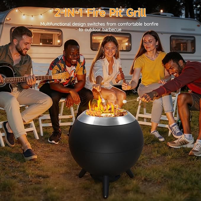 26 Inch Smokeless Firepit Outdoor Smokeless Fire Pit with Grill Waterproof Lid and Bag 2 in 1 Fire Pits for Outside Wood Burning Stainless Steel Potable Fire Pit for Bonfire Camping Picnic
