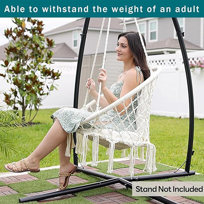 Hanging Swinging Chair Macrame Hammock Hanging Swinging Chairs with Soft Cushions and Hardware Accessories Hanging Chair for Indoor and Outdoor Use 3 Installation Methods Beige (1 Beige)