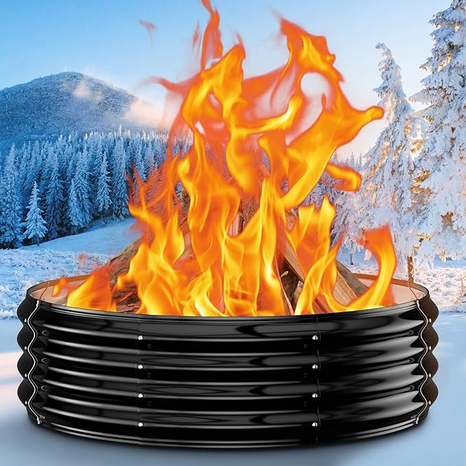 48 Inch Large Outdoor Fire Pit RingHeavy Duty High Heat Resistant Wood Burning Firepit for Outside12 TallGalvanized Steel Outdoor Fireplace &amp Fire Pits Bowl for Backyard Bonfire PatioCamping