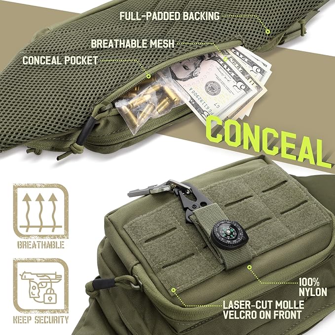 WYNEX Concealed Carry Fanny Pack Pistol Pouch Tactical Fanny Pack Handgun Pouch with Universal Pistol Holster CCW EDC Waist Pack of Adjustable Paracord Suspension System for Men