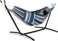 GAFETE Double Hammock with Stand for Outside Upgraded Spreader Bar Heavy Duty Space Saving Steel Stand 2 Person Convenient Pockets Easy Assembly 600lbs Weight Capacity Indoor &amp Outdoor (Nigh