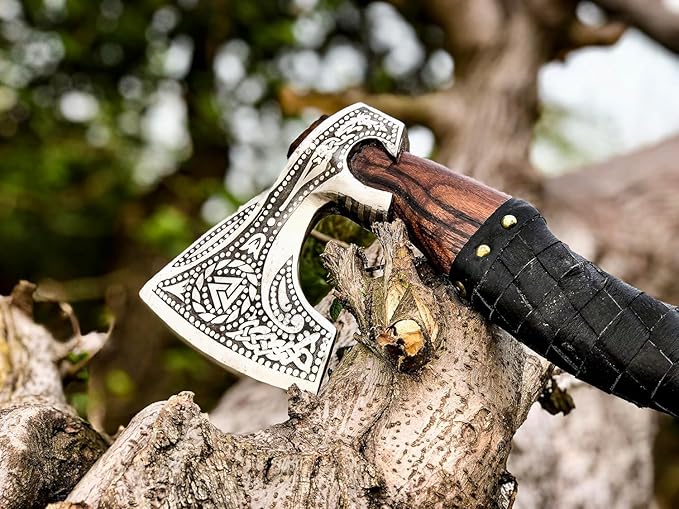 18.5 Inches Length || Hand Forged Viking Axe || Bearded Axe || Carbon Steel || Wood Handle || Throwing Axe || Display Axe || Outdoor Tool || Historical Axe || Viking Inspiried Design || Gift.