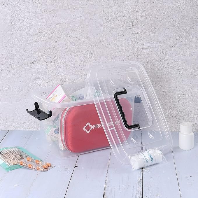 Hespama 6 Packs 6 Quart Lidded Storage Bin Plastic Latch Container Box with Handle R