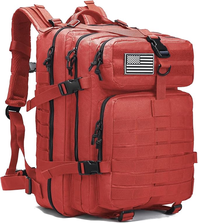 Tactical Backpack for Men 45L Military Gym Backpacks Large 3-Day Assault Pack Bug Out Bag MOLLE Daypack for Rucking Fishing Camping (Red)