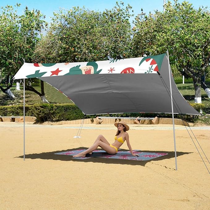 ALAZA Dinosaur Christmas Pattern Beach Tent Sun Shelter Portable Canopy Sunshade for Outdoor Camping Picnics Backyard Fun 10x9 ft