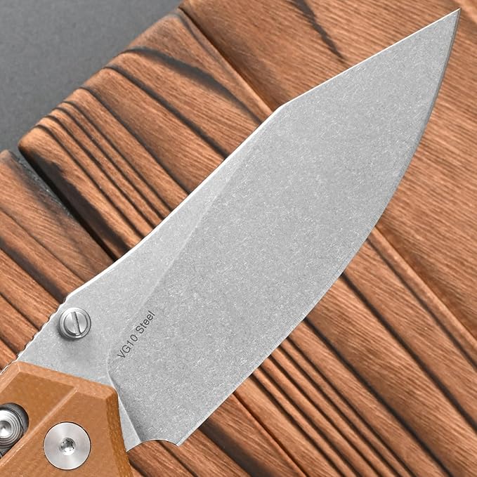 FF20 Folding Pocket KnifeVG10 Steel Blade G10 Handle EDC Tool Knife for Outdoor Camping Hunting Fishing Working(Brown)