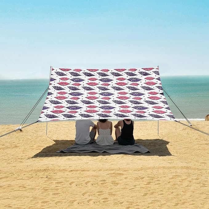 ALAZA Lips Polka Dots Beach Tent Sun Shelter UPF50+ Protection Beach Shade Canopy w/ 4 Sandbags for Outdoor Camping Fishing Backyard Fun Picnic 10x9 ft