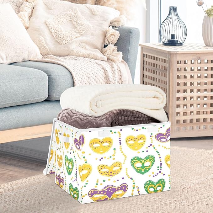 Mardi Gras Mask Fabric Storage Bins with Lids and HandleFoldable Storage Bins with LidsCloset Organizers for Clothes Storage Room Organization Office Storage Chest Organizer