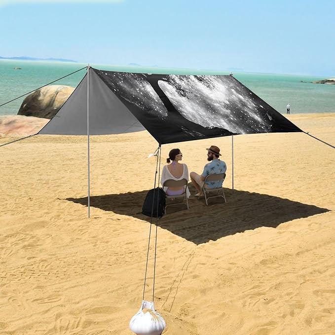 Forest Black Galaxy Beach Tent Sun Shelter Set UPF50+ UV Protection 10.5 x 9.19 FT Camping Shade Canopy with Sandbags Sand Anchors Carrying Bag and Others