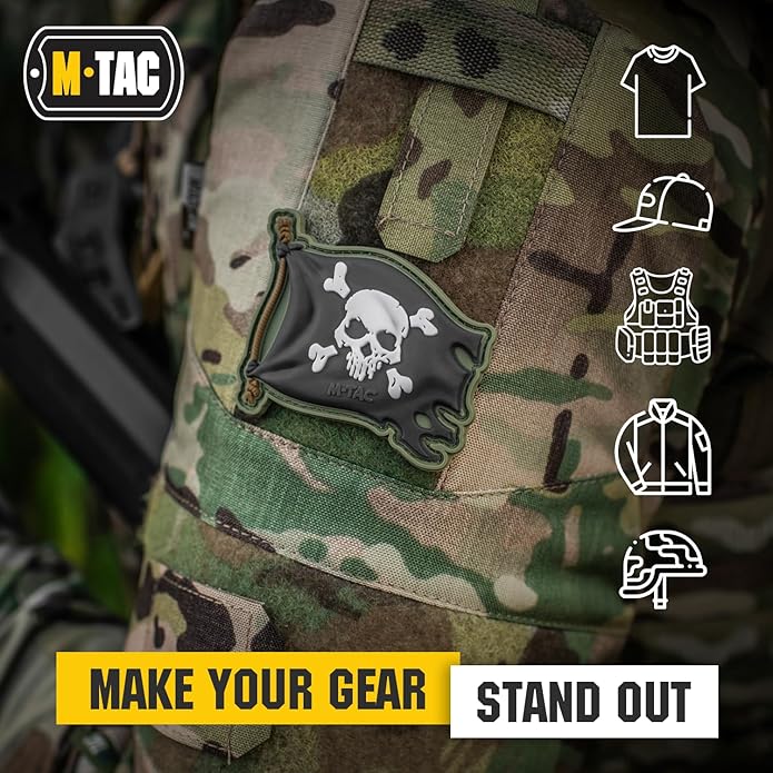 M-Tac Tactical Bag Shoulder Chest Pack with Sling for Concealed Carry &amp Morale Patch Jolly Roger Pirate Flag - PVC Patches
