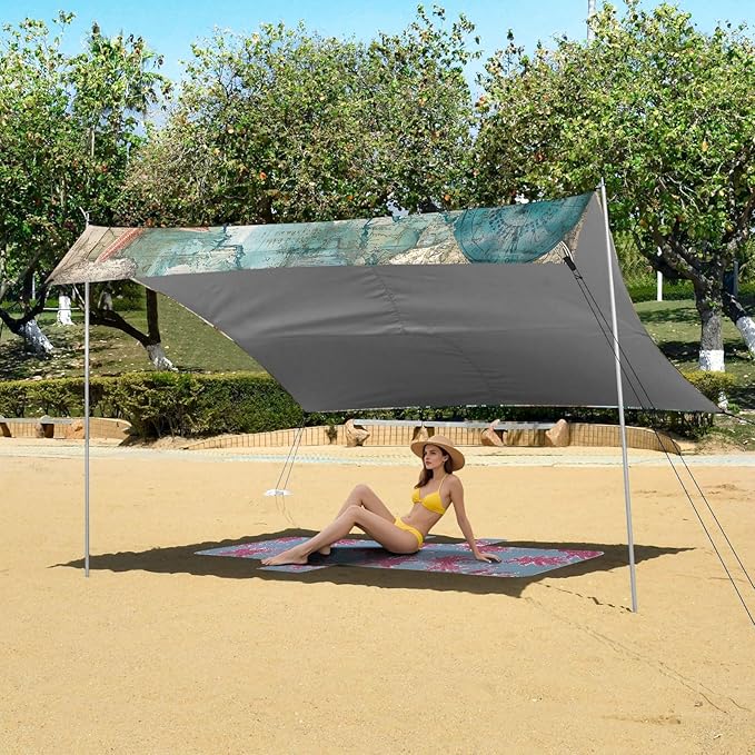 ALAZA Sea Turtle Age of Sail Beach Tent Sun Shelter UPF50+ Protection Beach Shade Canopy w/ 4 Sandbags for Outdoor Camping Fishing Backyard Fun Picnic 10x9 ft