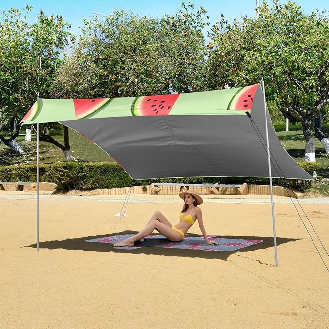 ALAZA Watermelon Cut Pattern Beach Tent Sun Shelter Portable Canopy Sunshade for Outdoor Camping Picnics Backyard Fun 10x9 ft