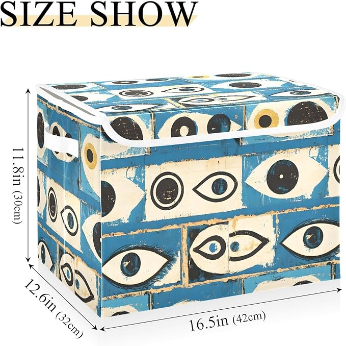 Abstract Eyes Storage Cube Bins Basket with Lid Collapsible Flip-top Fabric with Handle for Home Bedroom Closet Office 16.5×12.6×11.8 in