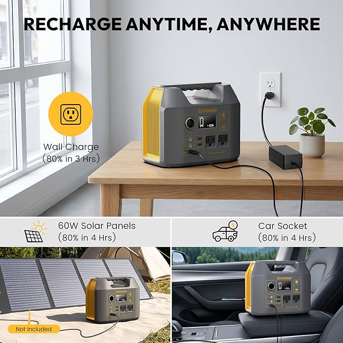 Portable Power Station EnginStar 300W Solar Generator 110V 296Wh Power Bank Two Pure Sine Wave AC Outlet 80000mAh Lithium Battery Pack for Camping Outdoors Trip RV Hunting Vans Emergency Backup