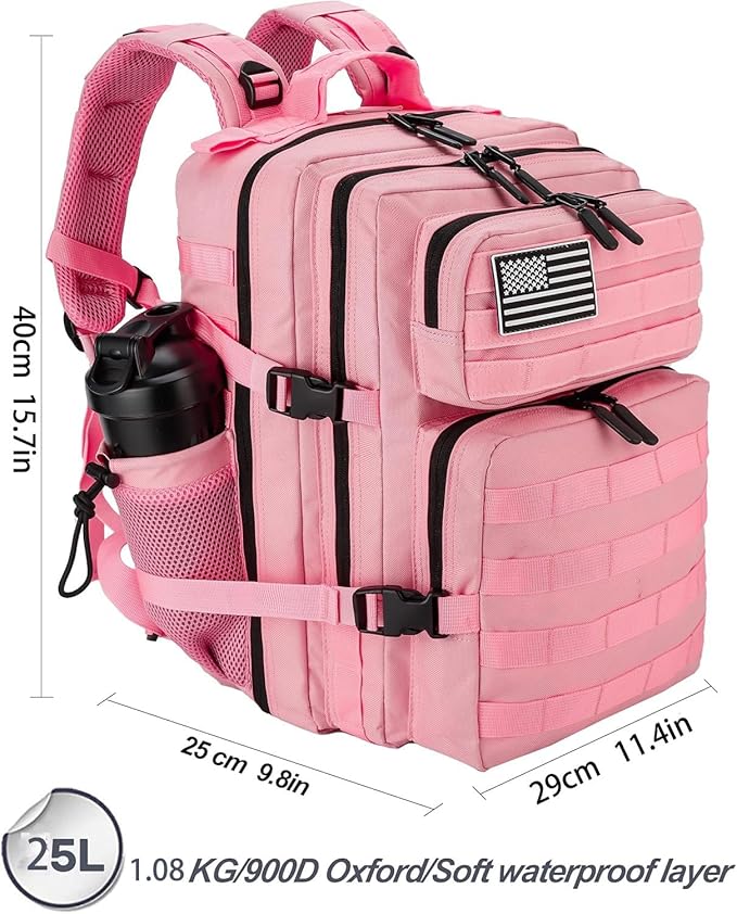 25L Small Tactical Hiking Backpack for Women Training Gym Fitness Bag Outdoor Camping Backpacks Travel Waterproof (Pink)