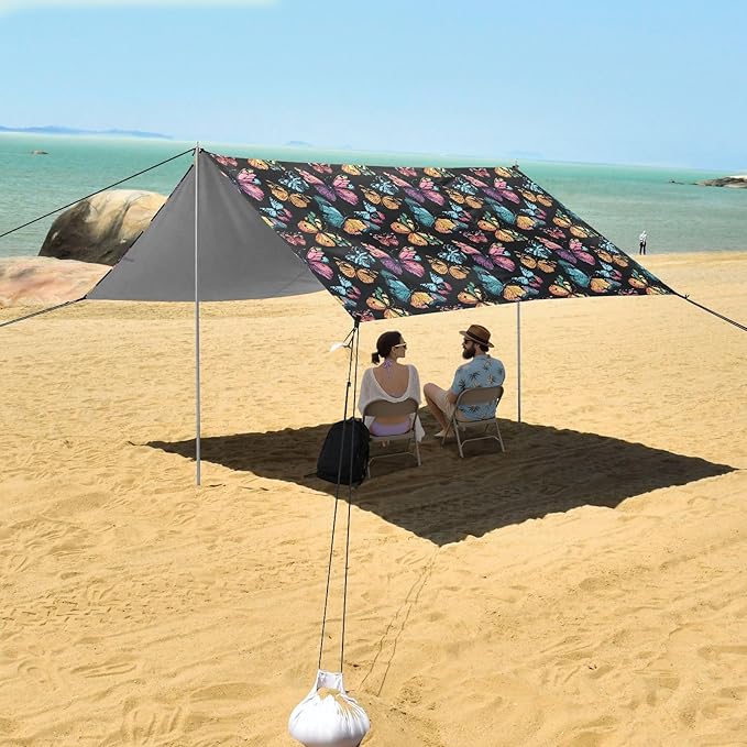 ALAZA Colorful Butterfly Beach Tent Sun Shelter UPF50+ Protection Beach Shade Canopy w/ 4 Sandbags for Outdoor Camping Fishing Backyard Fun Picnic 10x9 ft