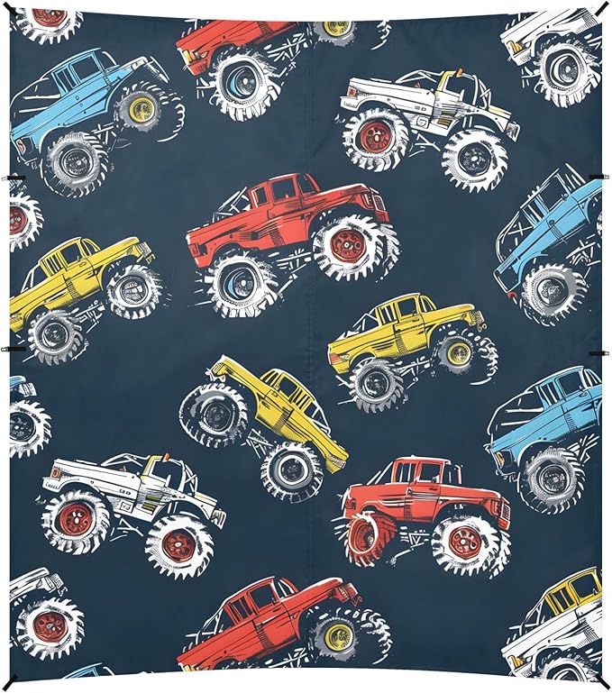 ALAZA Monster Trucks Comic Style Beach Tent Sun Shelter UPF50+ Protection Beach Shade Canopy w/ 4 Sandbags for Outdoor Camping Fishing Backyard Fun Picnic 10x9 ft