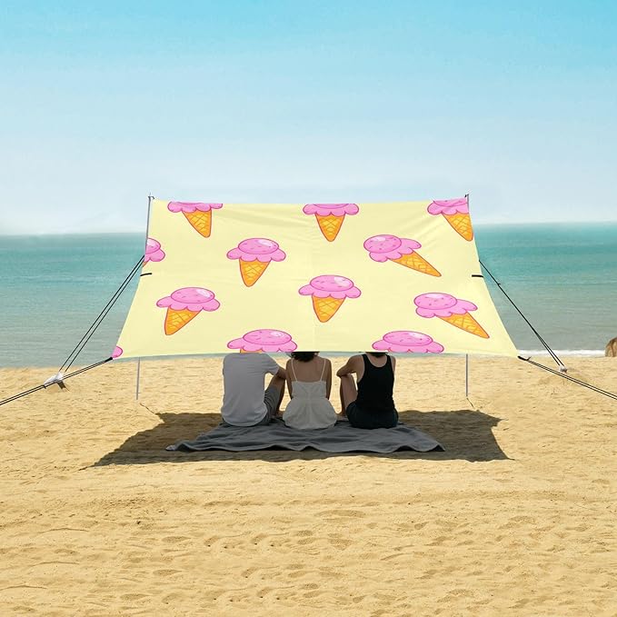 Beach Canopy with Windproof Ropes &amp Sandbags Beach Tent Sun Shade Sun Shelter for Camping Trips Fishing Backyard Fun or Picnics Ice Cream