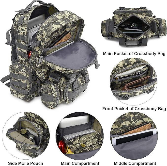 Tactical Backpack for Men Women Large Waterproof Military Backpack Detachable Molle Backpack Army Assault Pack (ACU Camo)