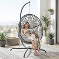 NICESOUL Egg Swing Chair Outdoor Indoor Boho Style Bird Nest Wicker Swinging Chair with Stand 350Lbs Comfy Hanging Hammock Chairs with Cushions All-Weather Egg-Shape Seat for Deck Garden Gray