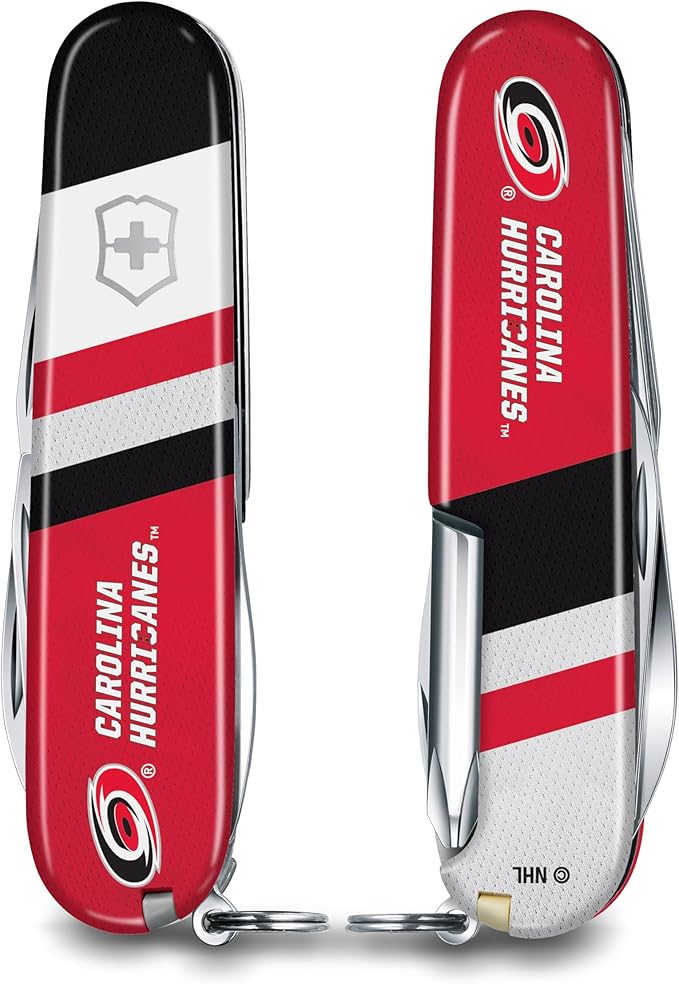 Victorinox Tinker Swiss Army Knife – Compact 12 Function Swiss Made Pocket Knife with Large Blade Small Blade and Bottle Opener – Carolina Hurricanes