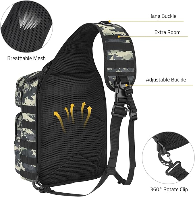 CVLIFE Tactical Sling Bag Backpack for Men Military Shoulder Sling Bag Molle Army Assault Detachable Tactical Bag with Bottle Holder Concealed Carry Daily Day Pack Work Bag for EDC Hiking Shadowstand
