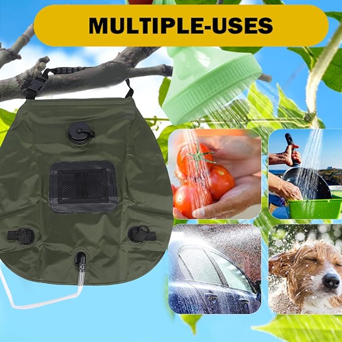 Keenso Solar Shower Bag 20L Large Capacity Camping Shower Bag with Adjustable Waterflow Head and Detachable Hose for Outdoor Camping Beach Swimming