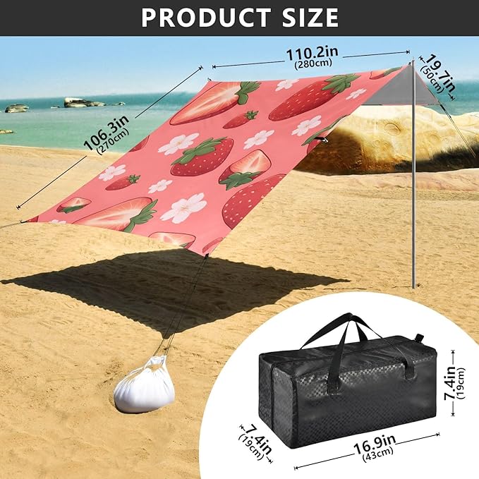 ALAZA Strawberry Flower Pattern Beach Tent Sun Shelter Portable Canopy Sunshade for Outdoor Camping Picnics Backyard Fun 10x9 ft