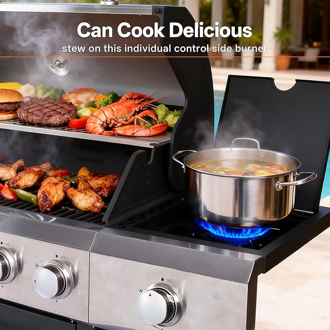 Endark 6-Burner 68500 BTU Propane Gas Grill with Side Burner Stainless Steel &amp Porcelain Grates Wheeled BBQ Grill for Patio Garden Backyard Outdoor Cooking