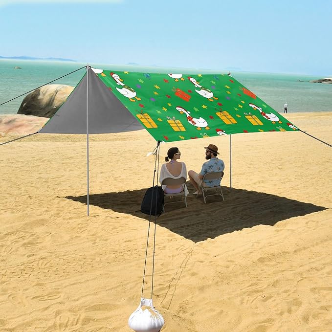xigua Duck Beach Tent Sun Shelter with Carrying Bag - Silver Coated Oxford Fabric Beach Canopy for Beach Camping Fishing - Includes Windproof Ropes Sandbags &amp Stakes