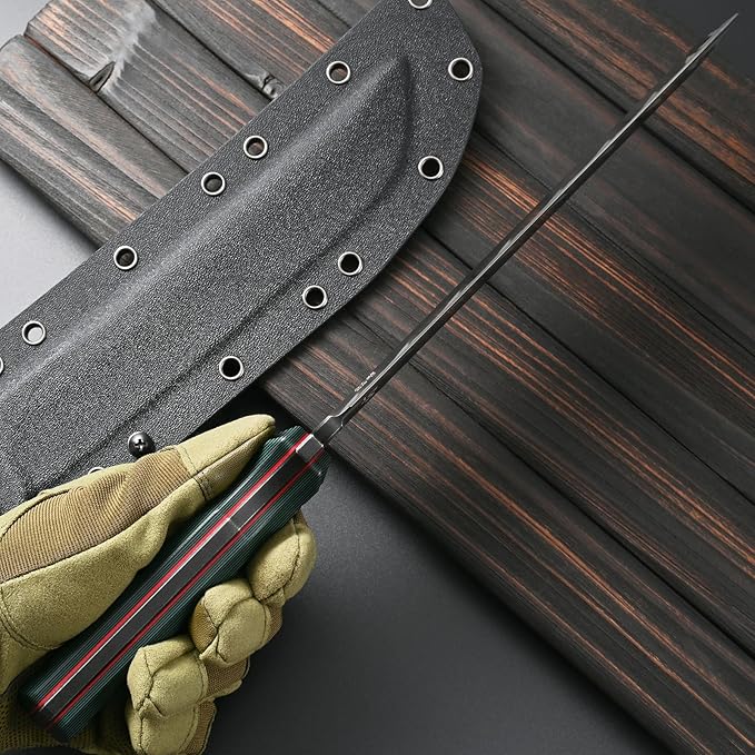 Sitivien ST25 Fixed Blade Knife AUS-10 Black Stonewashed Steel Blade Two Tone G10 Handle Full Tang EDC Tool Straight Knife for Working Camping Hunting(Green)
