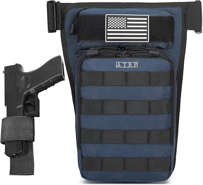 ATBP Motorcycle Tactical Drop Leg Thigh Bag with Holster Handgun Firearm Pistol Bag for Men Hunting Shooting Range Additional 3 Magazine Storage Slots