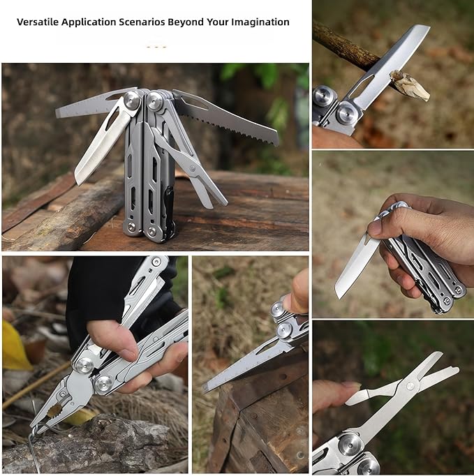 Multitool 15-in-1 Full-Size Lightweight EDC Multi-Purpose Pliers Stainless Steel Camping Knives &amp Tools Tactical Outdoor Gear Mens Gifts Ideas Gifts for Hunters Men who have Everything(Sil