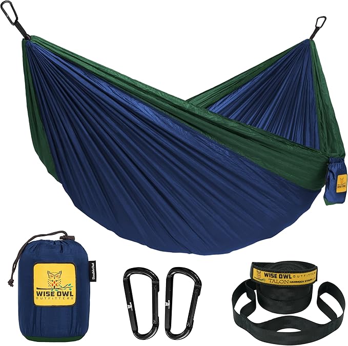 Wise Owl Outfitters Camping Hammock – 500lbs Portable Hammock with Tree Straps - Travel Backpacking Hiking Outdoors Camping Gear - Single or Double