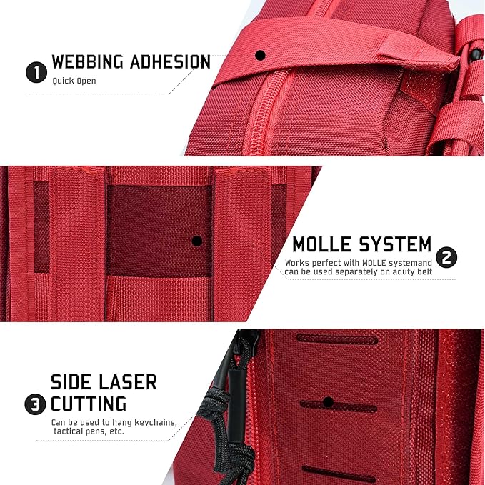 Ifak Pouch - 2 Pack Rip Away Molle Tactical Medical Pouch Empty First Aid Kit Bag for Duty Belt (2 Pack RED)