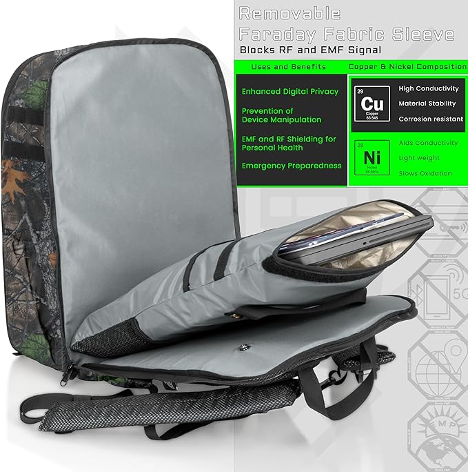 Xtreme Sight Line ~ Large Backpack ~ 16 Laptop Backpack with Removable Faraday Sleeve ~ Heavy-Duty Foam Padded &amp Multiple Large Compartments ~ 1000D Nylon/Spacer Mesh ~ Backwoods Camo