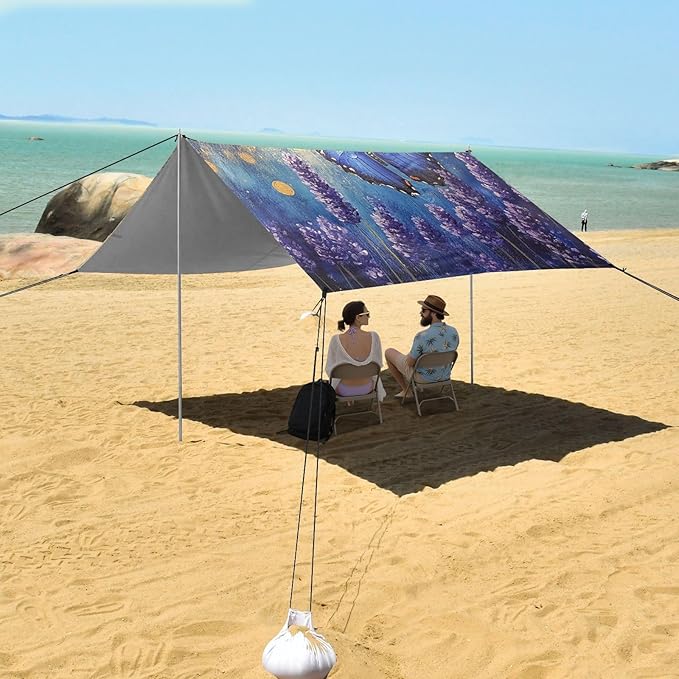 ALAZA Lavender with The Blue Butterfly Beach Tent Sun Shelter Portable Canopy Sunshade for Outdoor Camping Picnics Backyard Fun 10x9 ft