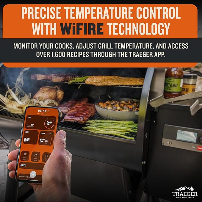 Traeger Grills Pro 780 Wood Pellet Smoker Grill 6-in-1 BBQ Pellet Grill Combo WiFi and App-Connected Electric Smoker 780 Square Inches of Grilling Area Temperature Control Black Finish