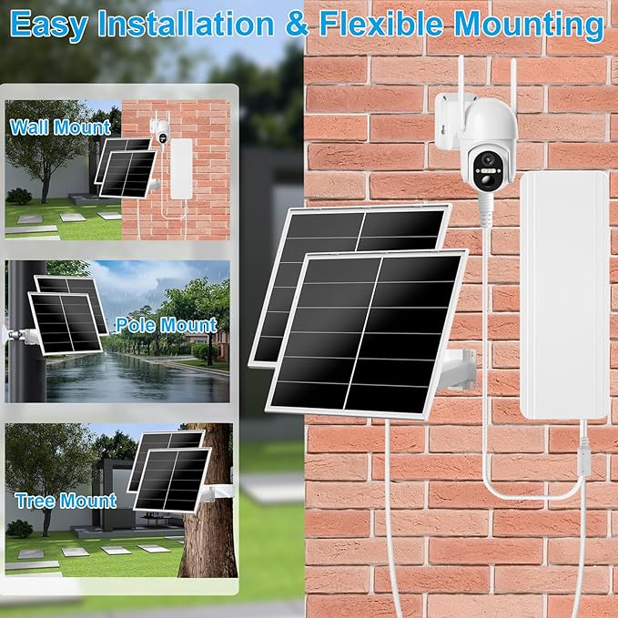 VUEBEE 40W Solar Panel Kit and 24000mAh Battery for PTZ Security Cameras 5V/12V Adjustable Output USB-C &amp DC Plugs 360° Mount IP66 Waterproof