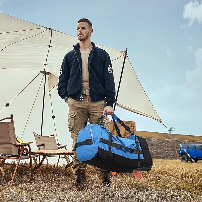 Rolling Duffle Bag with Wheels86L 30”Carry on Luggage with WheelsFolding Travel BagDuffle Backpack with Separate Shoe Compartment (blue)