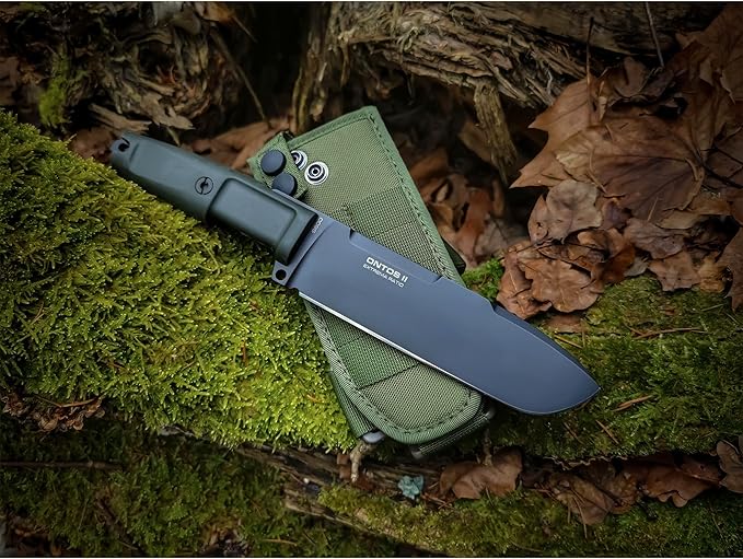Extrema Ratio - Ontos II S600 (BLACK) Fixed Blade Knife S600 steel blade hardened to 58 HRC black burnished finish paracord-wrapped handle rear striking pommel handcrafted in Italy