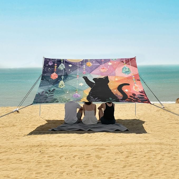 ALAZA Cat Stone Beach Tent Sun Shelter Portable Canopy Sunshade for Outdoor Camping Picnics Backyard Fun 10x9 ft