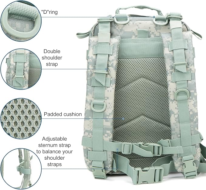 Greencity Army Tactical Backpack Military Assault Pack Flag Patch Outdoors Bug Out Bag Small Rucksack Molle Bag 30LACU