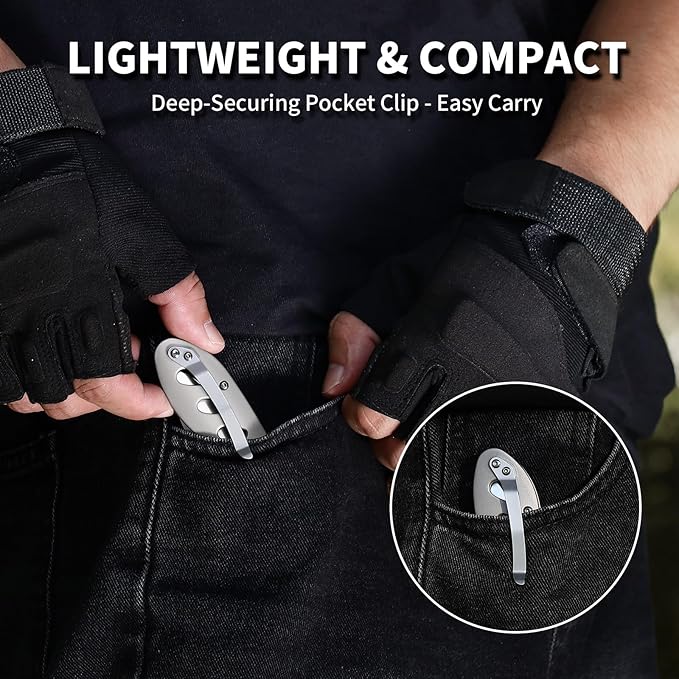 Small EDC Pocket Knife for Men &amp Women - 3 Drop Point D2 Blade Titanium Handle with Button Lock &amp Pocket Clip | Small Slim Cool Folding Knife for Daily Carry Camping Hiking &amp Outdoor Us