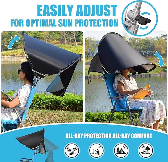XL Universal Beach Chair Umbrella Canopy UPF 50+ Chair Sun Shade Attachment with Adjustable Clamp for Camping Lawn Wheelchair Tanning Zero Gravity Lounge Outdoor Chairs Oversized 2 Pack