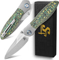 Sitivien ST273 Folding Knife S90V Steel Blade Titanium &amp Carbon Fiber Handle Knife with Pocket Clip for Outdoor Camping Hiking Survival Hunting (Green)